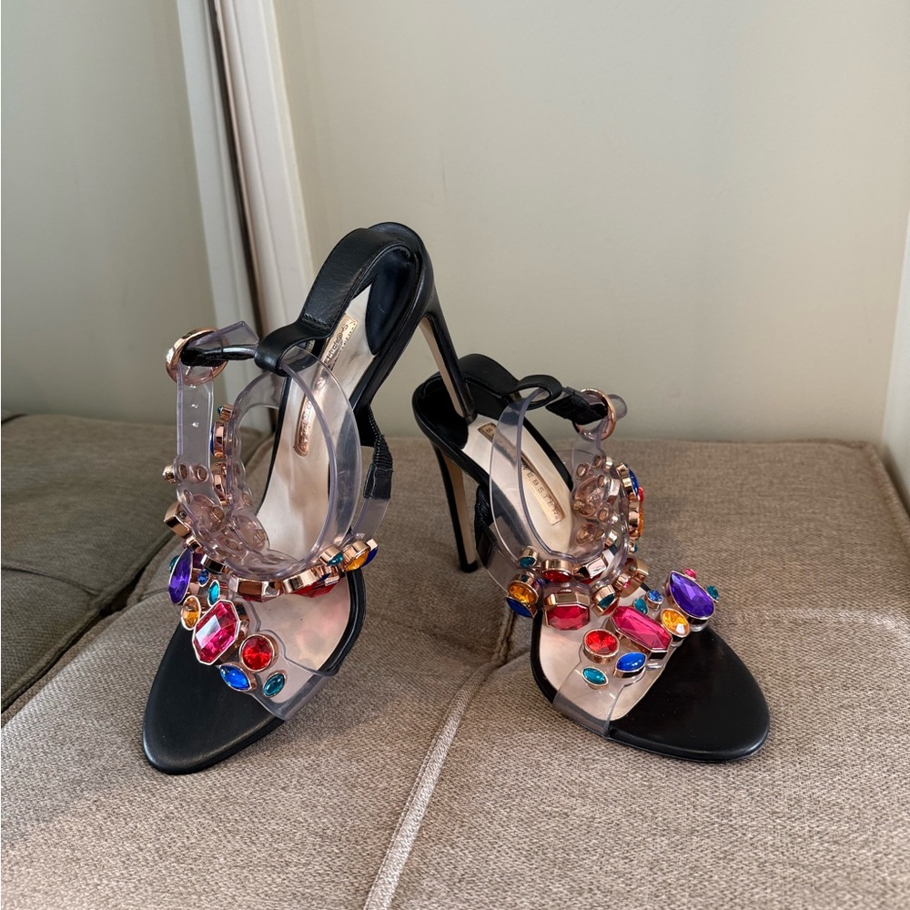 SOPHIA WEBSTER RITZY JEWELED PVC SANDLES BLACK/MULTI CRYSTAL 9.5